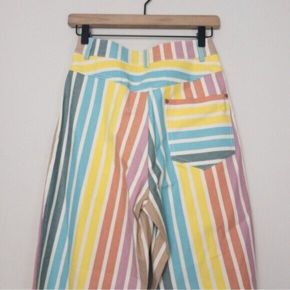 NWT Nocturne Printed Stripe Mom Denim Pants 34 Rainbow Jeans High Waisted - Picture 12 of 12
